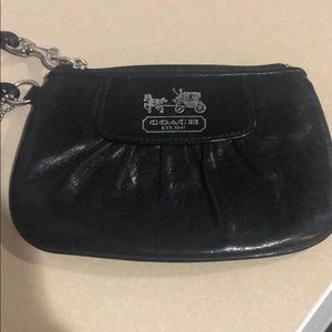 Small metallic black Coach wristlet